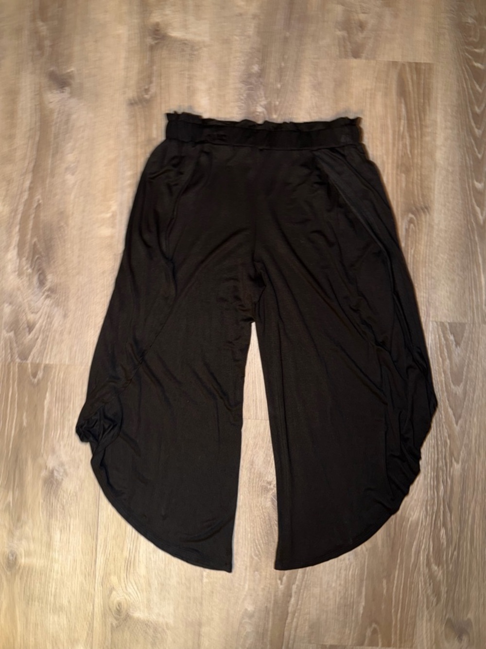 Women's Black Draped Wide-Leg Pants